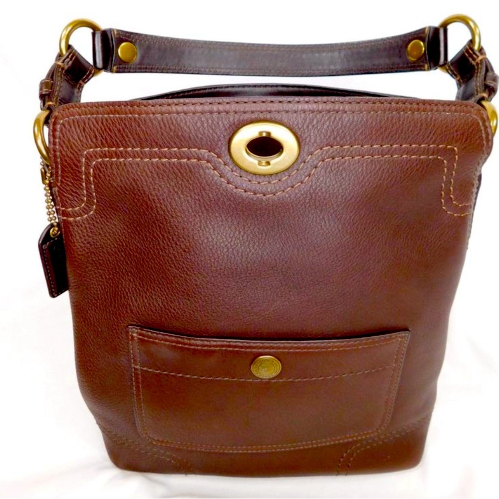 Coach Chelsea Brown Pebbled Leather Turn-Lock Shoulder Bag